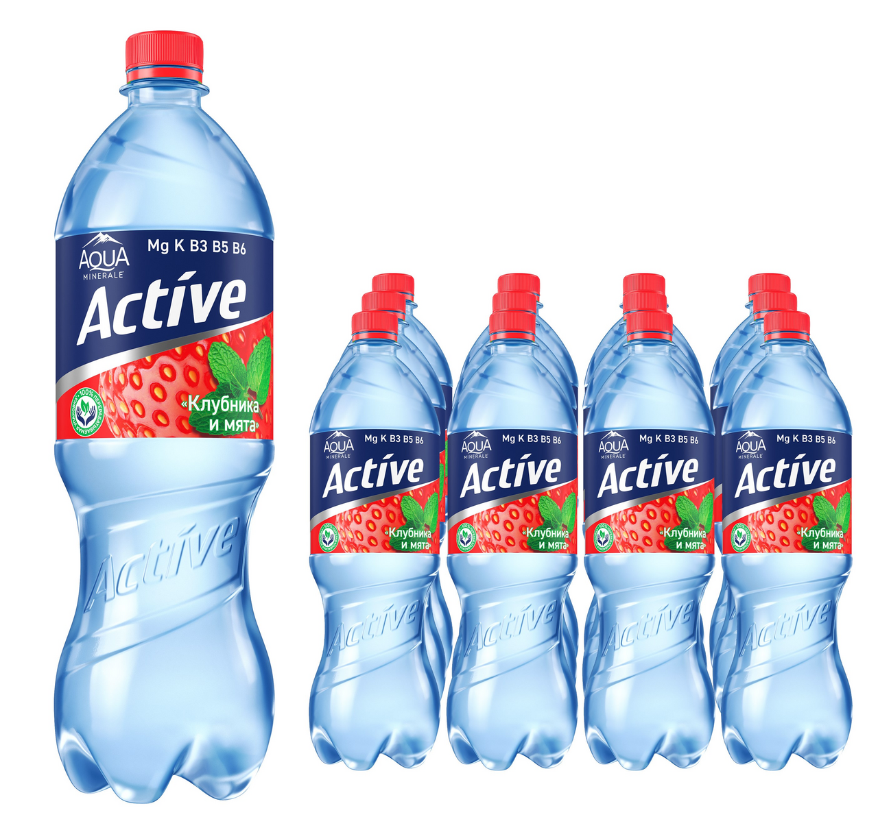 Изображение товара Вода Aqua Minerale Fresh Active с клубникой и мятой негазированная, 1л x 12 шт