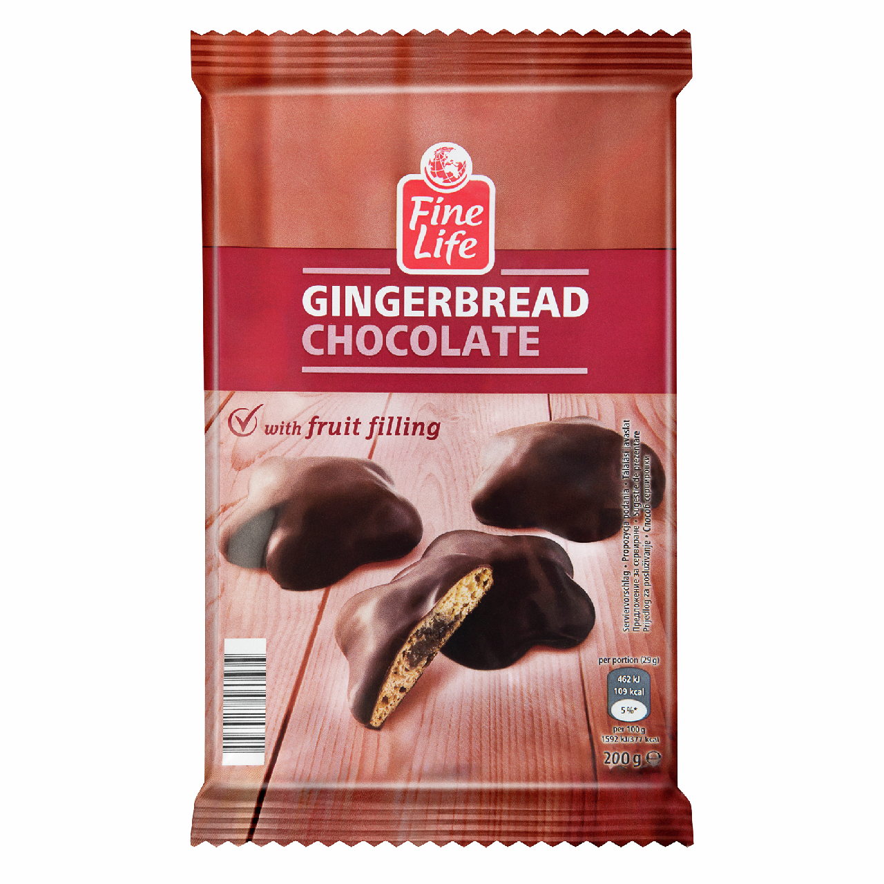 Fine Life Пряники имбирные в шоколаде с фруктовой начинкой, 200г