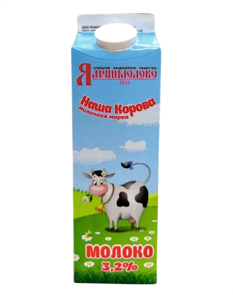Молоко Наша корова пастеризованное ГОСТ 3.2%, 900мл