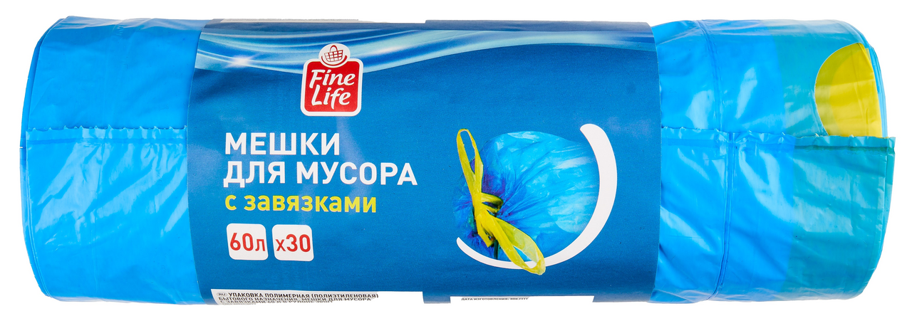 Fine Life Пакеты для мусора с завязками 25мкм 30шт, 60л