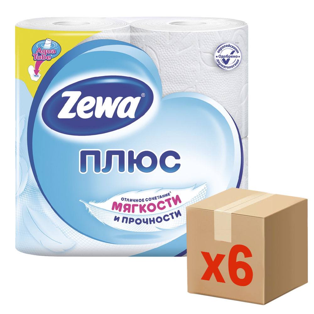 Туалетная бумага Zewa Плюс 2-слойная, 4 рулона x 6 шт