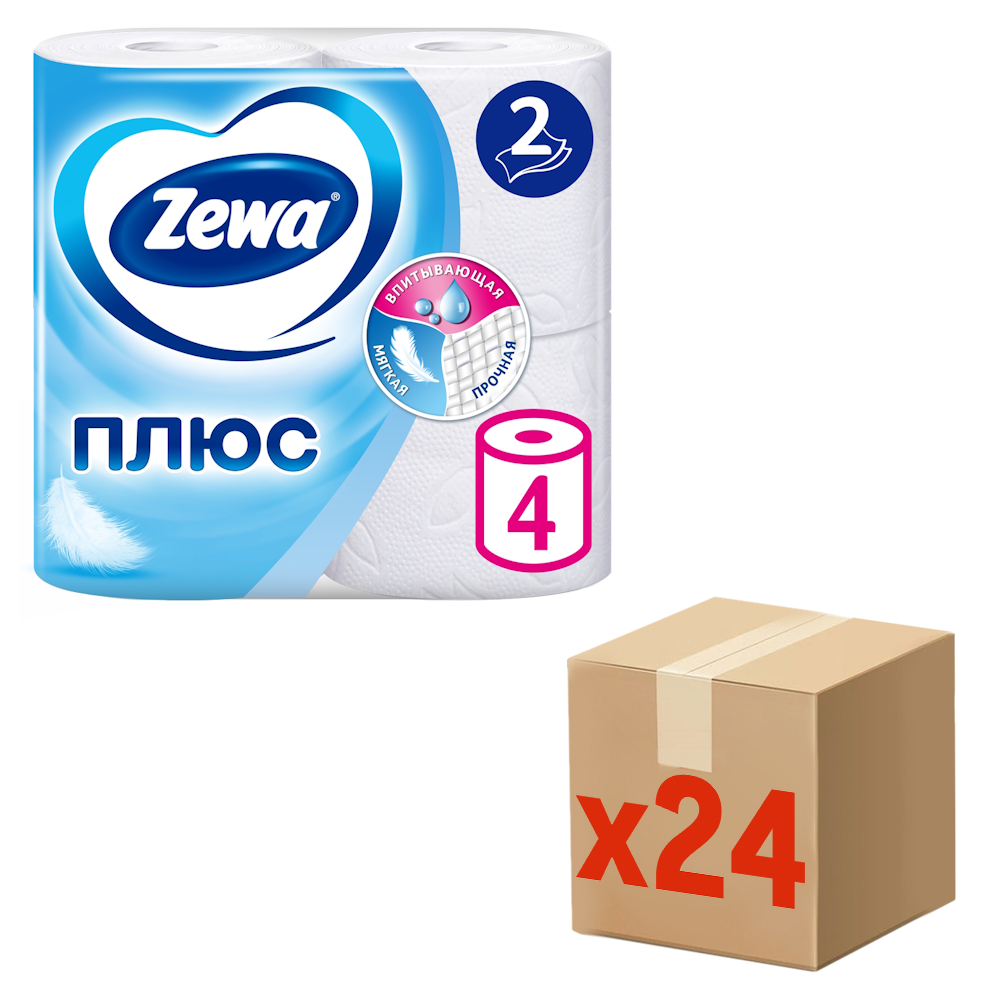 Туалетная бумага Zemma Плюс 2 слоя, 4 рулона x 24 шт