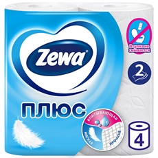 Туалетная бумага Zewa Плюс белая 2-слойная, 4 рулона