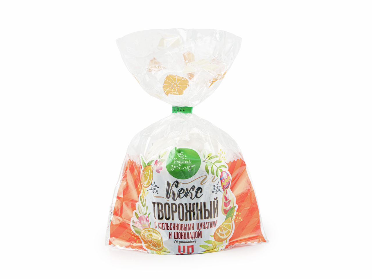 Кекс Родные Просторы Творожный с апельсиновыми цукатами и шоколадом, 310г