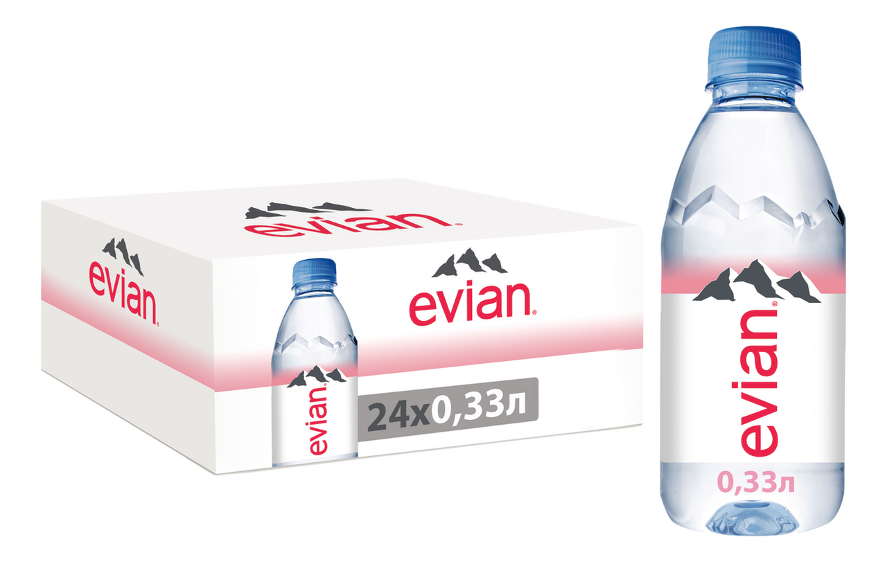 Изображение товара Вода Evian питьевая негазированная 330мл, 24 шт - натуральная французская минеральная вода