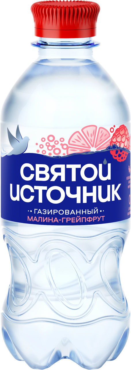 Изображение товара Вода Святой Источник с малиной и грейпфрутом газированная, 330мл
