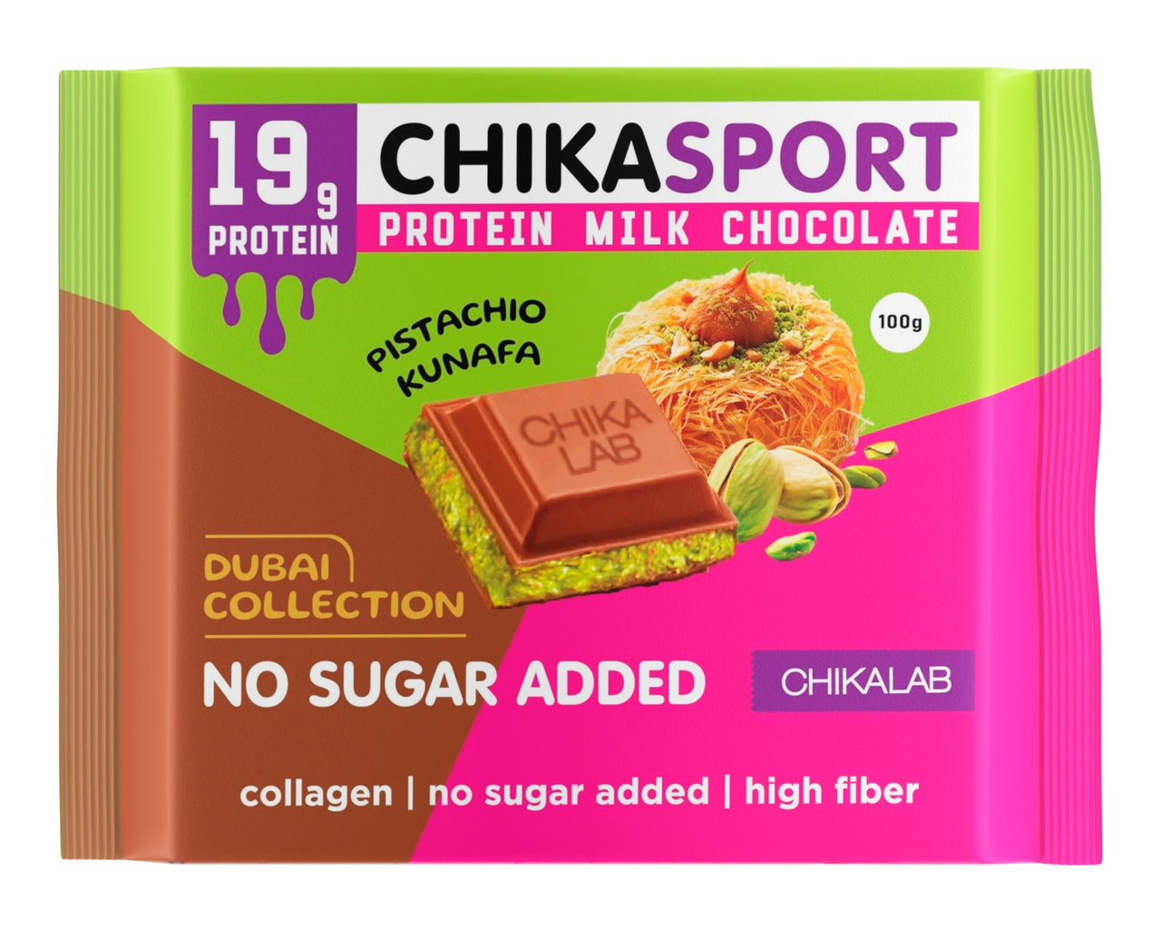 Изображение товара Шоколад Chikalab с фисташковой пастой и хрустящим тестом, 100г