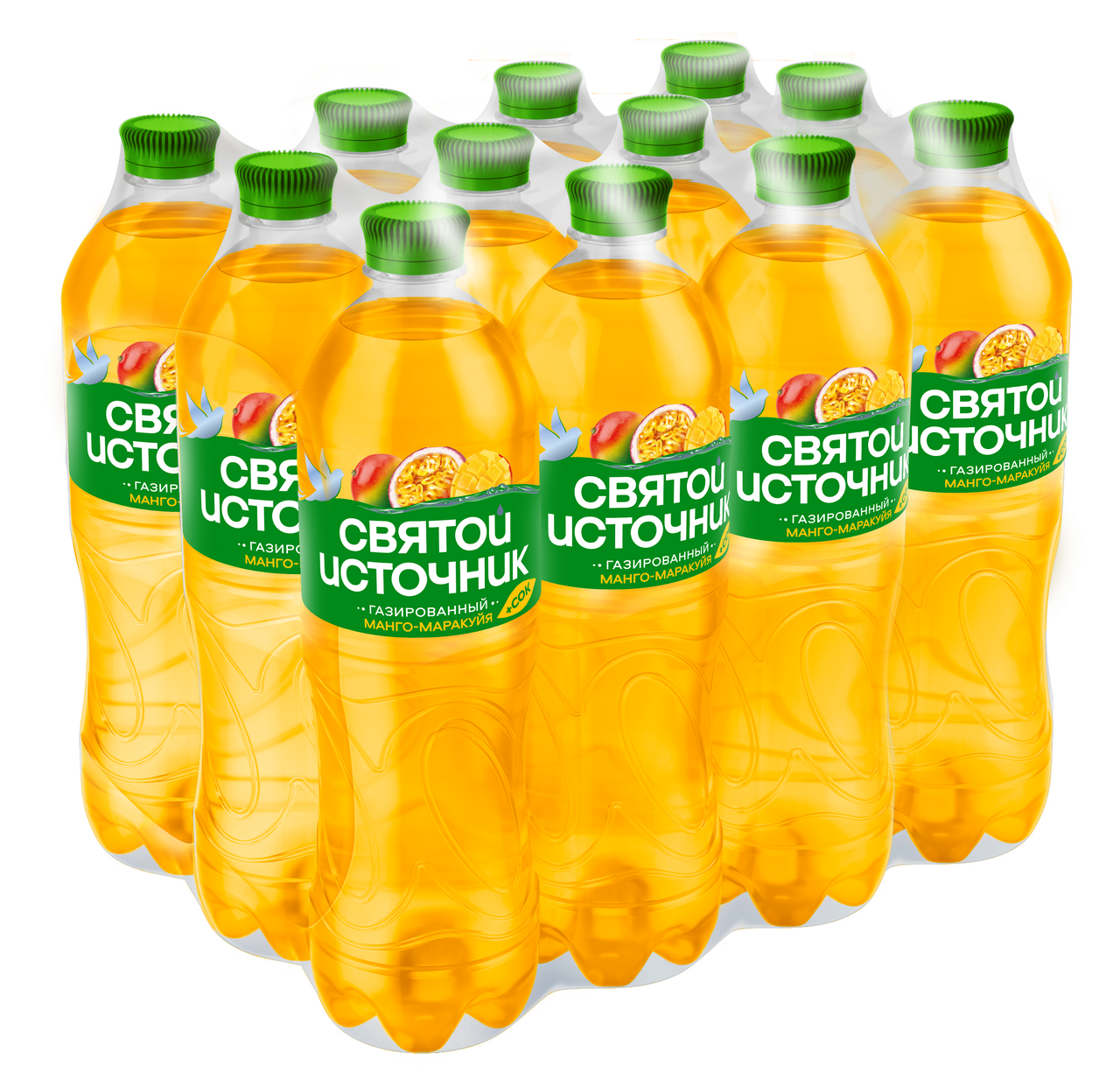 Изображение товара Газированная вода с соком манго и маракуйи Святой Источник 1л х 12 шт