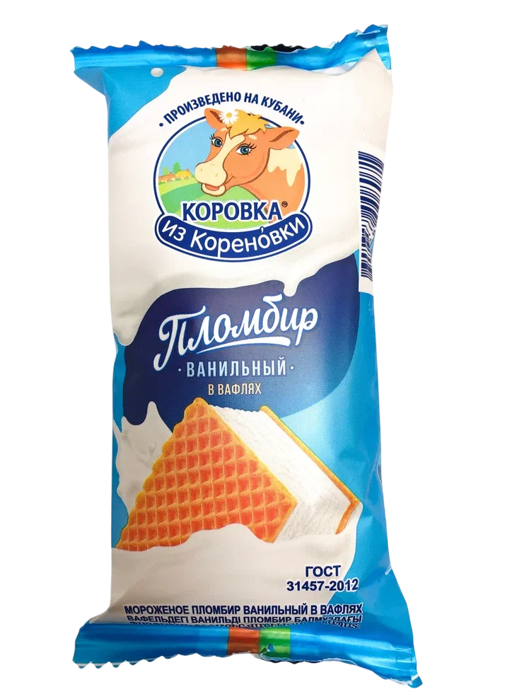 Мороженое пломбир Коровка из Кореновки Ванильное на вафлях, 70г