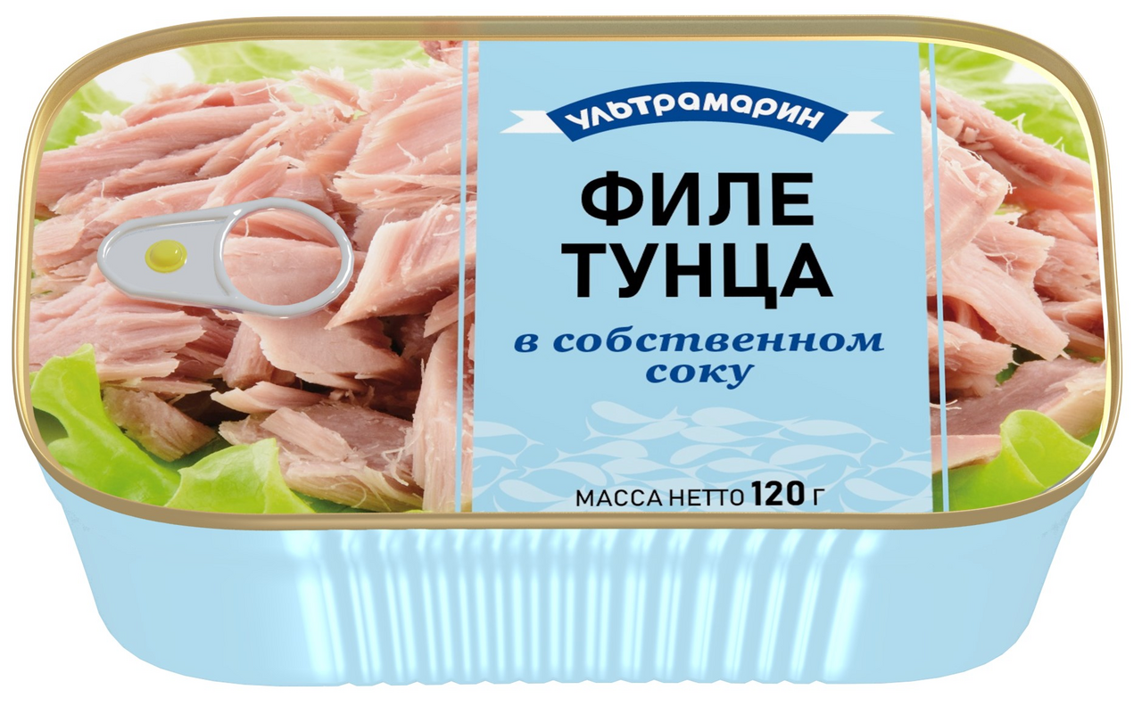 Тунец полосатый Ультрамарин филе в собственном соку, 120г