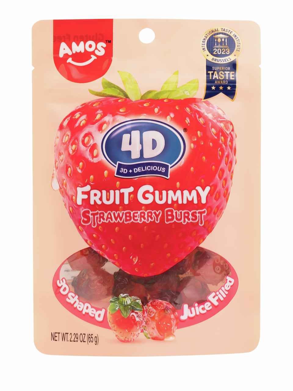 Мармелад жевательный Amos 4D клубничный, 65г