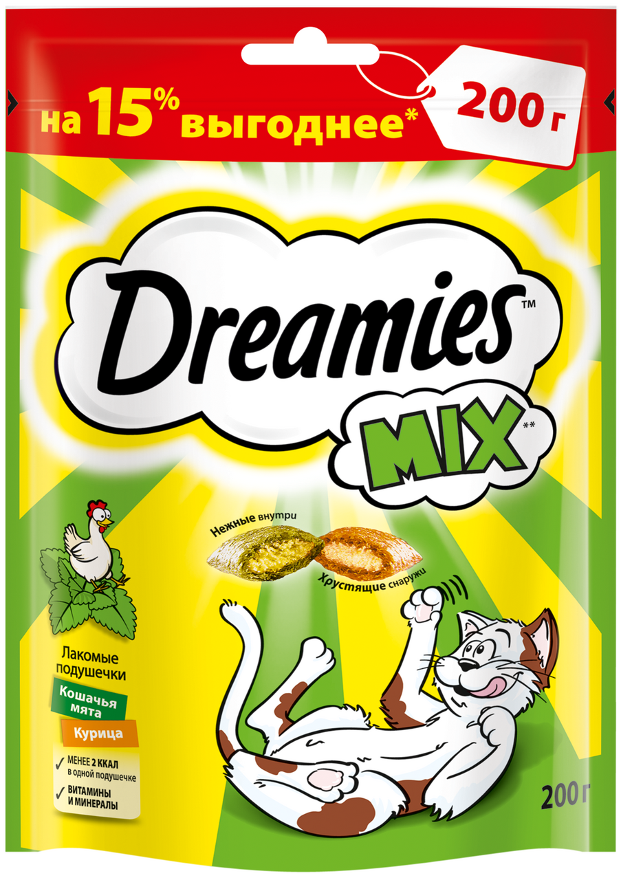 Изображение товара Лакомства Dreamies Mix для кошек с курицей и кошачьей мятой, 200г