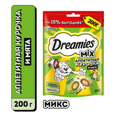 Лакомства Dreamies Mix для кошек с курицей и кошачьей мятой, 200г