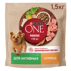 Корм сухой Purina One Мини для собак мелких пород с курицей и рисом 1.5кг