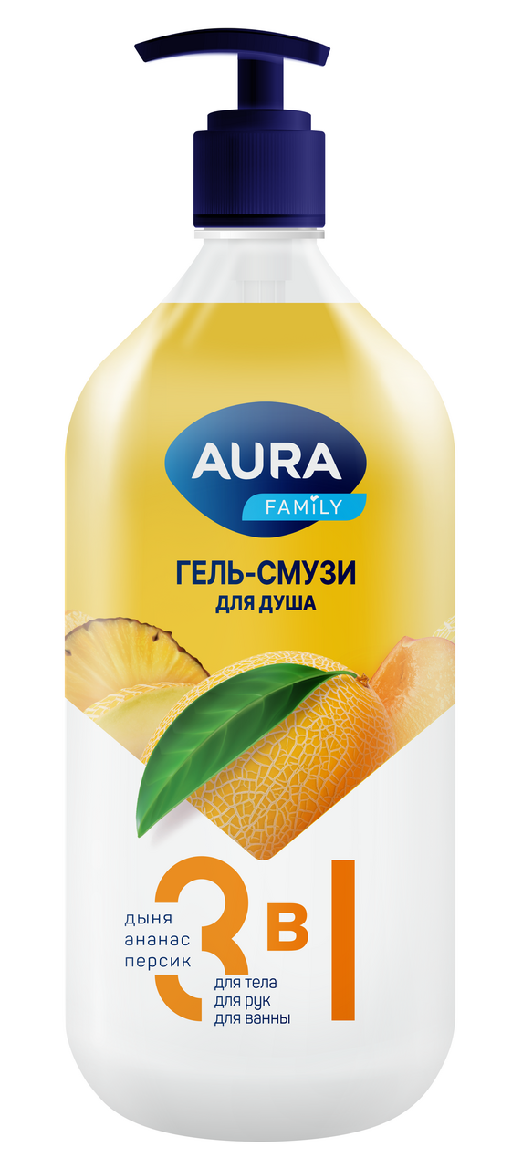 Изображение товара Гель-смузи для душа Aura Family 3в1 дыня-ананас-персик, 1л