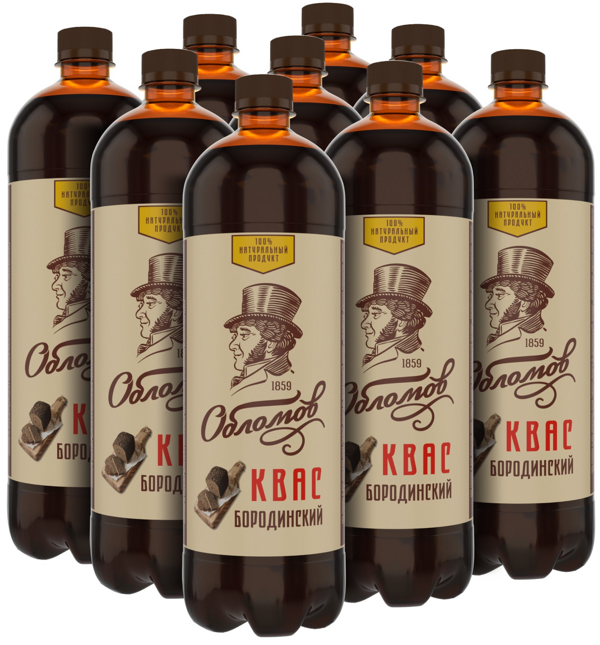 Квас Обломов Бородинский, 1л x 9 шт