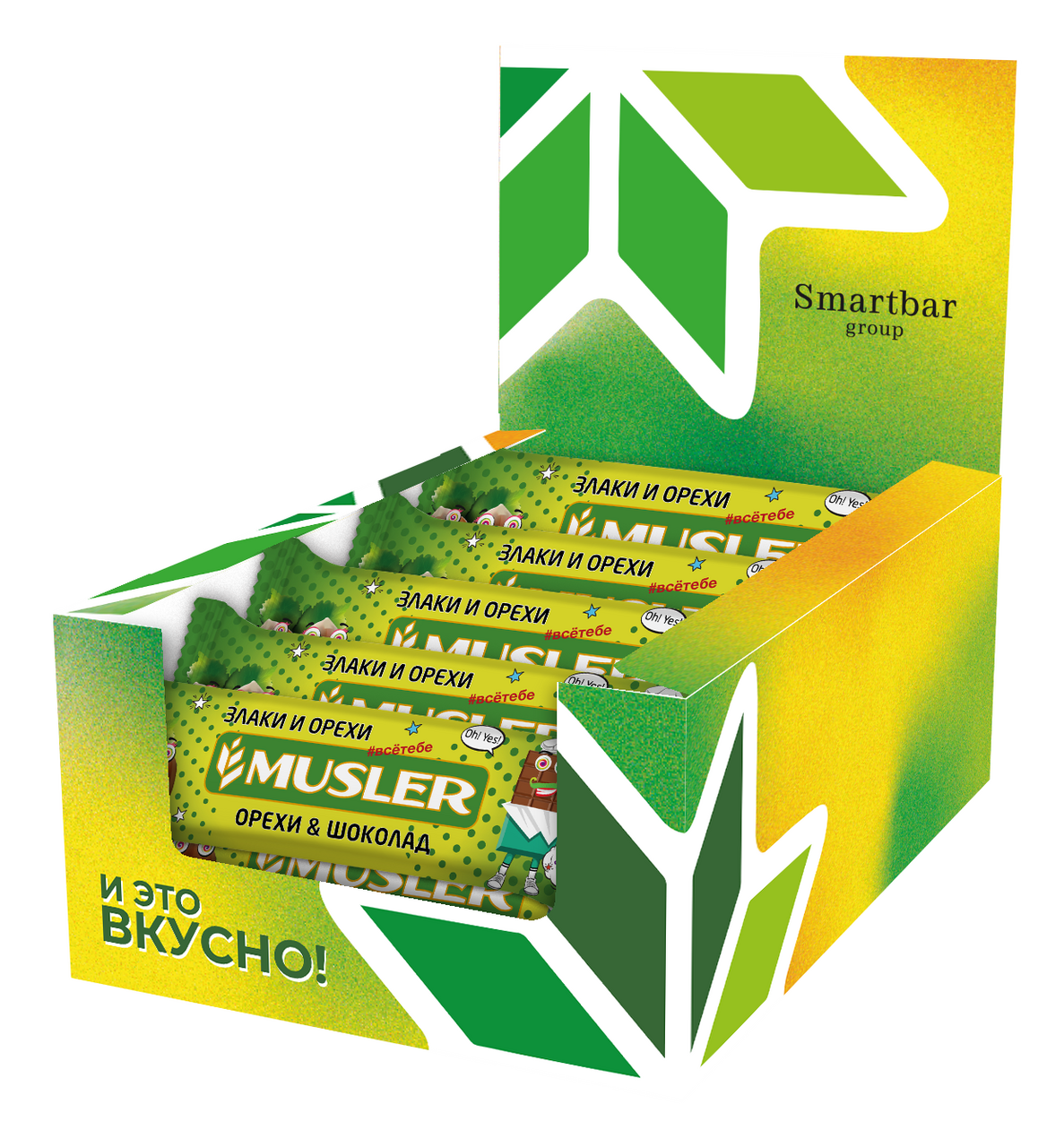 Батончик Musler мюсли с орехами и шоколадом, 30г x 25 шт