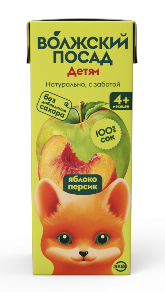 Сок детский Волжский посад Яблоко и персик с 4 месяцев, 200мл
