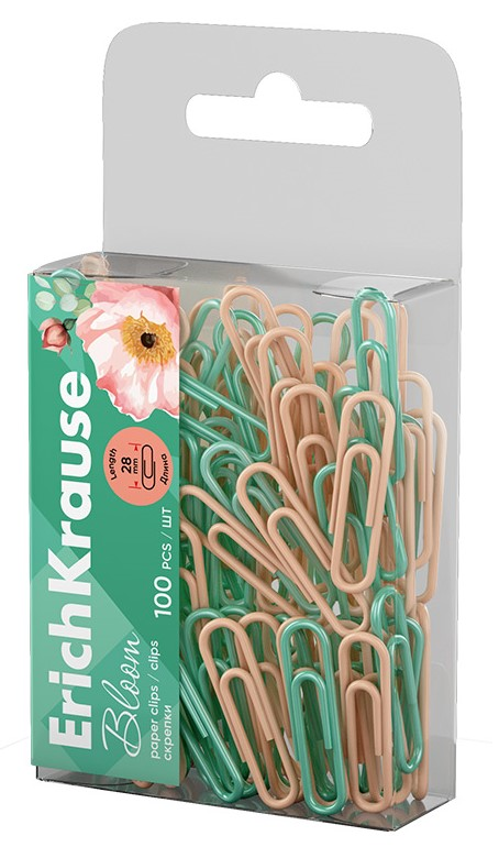 Скрепки Erich Krause Pastel Bloom металлические 28мм, 100шт