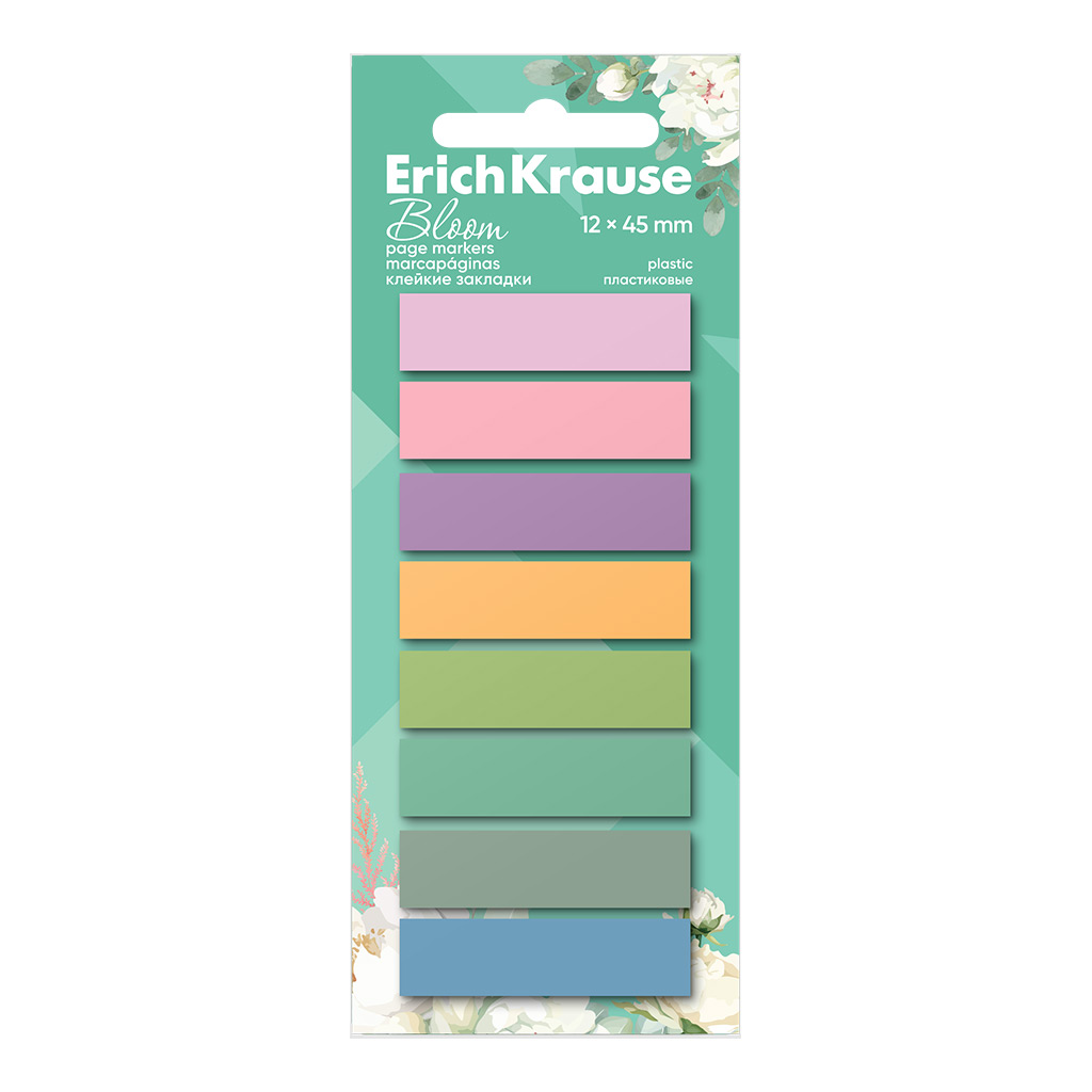 Изображение товара Клейкие закладки пластиковые Erich Krause Pastel Bloom, 12х45 мм, 160 листов, 8 цветов