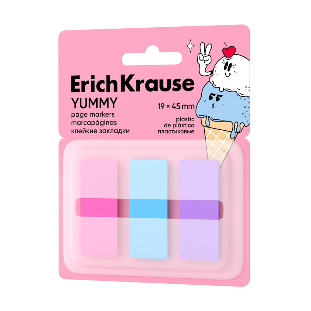 Изображение товара Клейкие пластиковые закладки Erich Krause Yummy 3 цвета, 19x45мм, упаковка 60 шт.