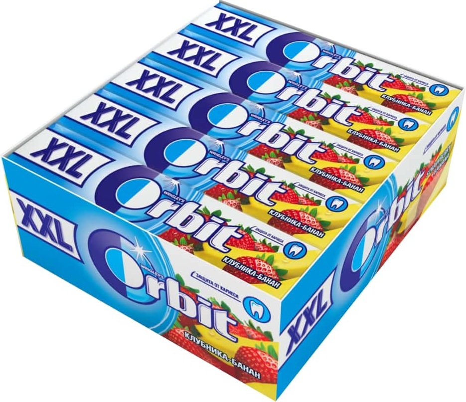 Изображение товара Жевательная резинка Orbit XXL клубника-банан без сахара 20г x 20 шт