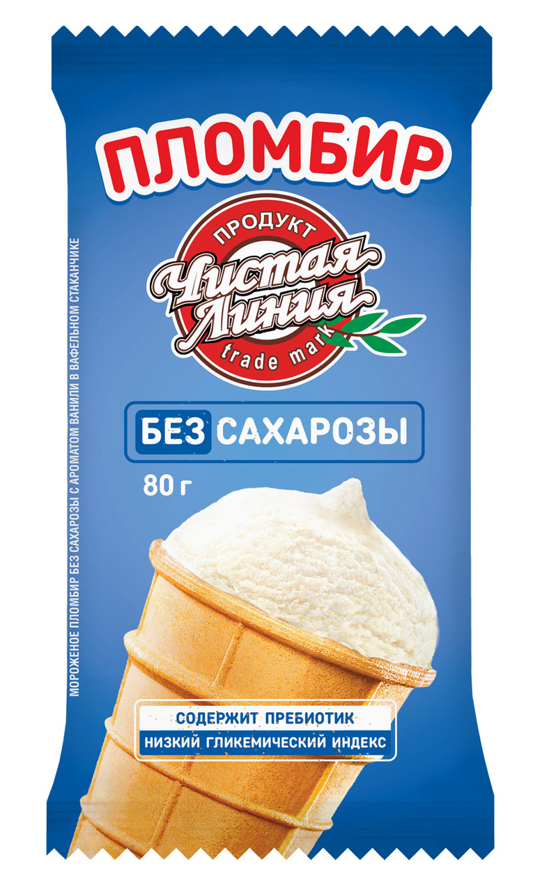 Изображение товара Мороженое пломбир Чистая Линия Ванильное без сахарозы в вафельном стаканчике, 80г