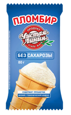 Мороженое пломбир Чистая Линия Ванильное без сахарозы в вафельном стаканчике, 80г
