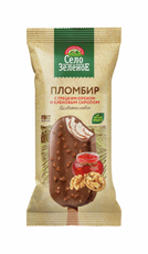Мороженое пломбир Село Зеленое с грецким орехом и кленовым сиропом эскимо 15%, 80г