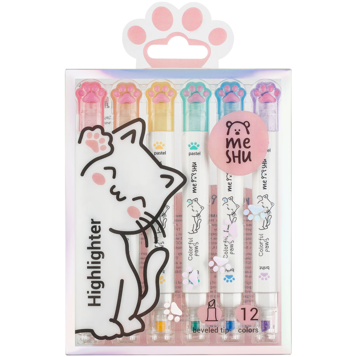 Изображение товара Текстовыделители Meshu White Kittens двусторонние 12 цветов