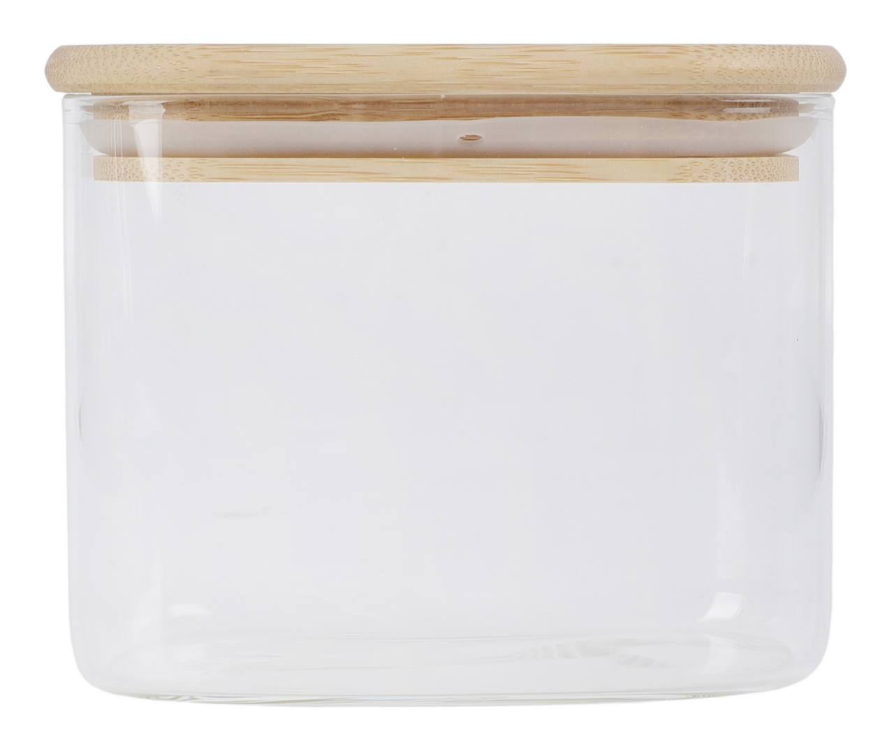 Изображение товара Квадратная стеклянная банка с бамбуковой крышкой 630 мл
