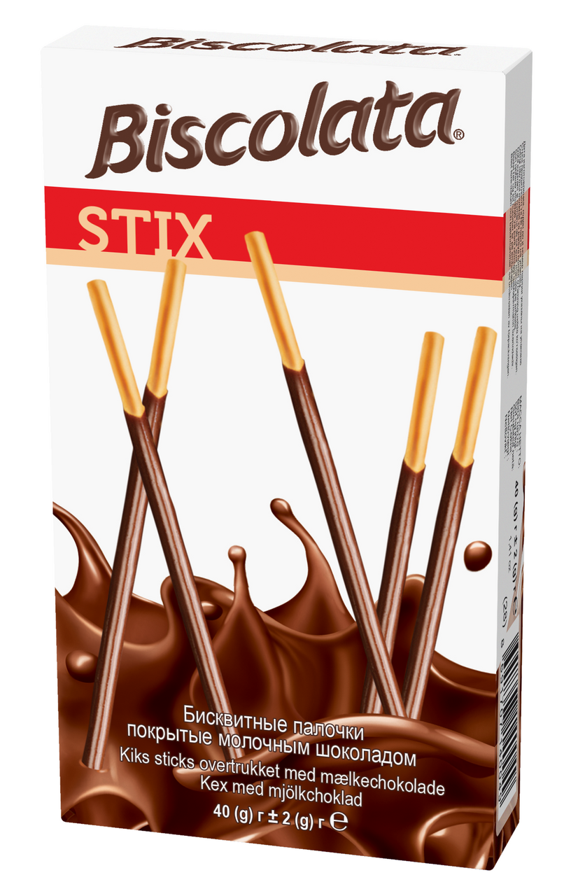 Палочки бисквитные Biscolata Stix покрытые молочным шоколадом, 40г