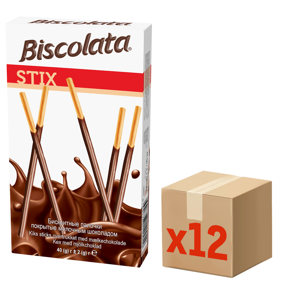 Палочки бисквитные Biscolata Stix покрытые молочным шоколадом, 40г х 12 шт