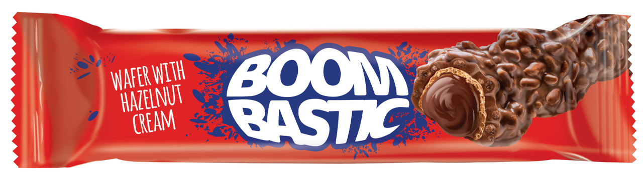 Вафля Boombastic в молочном шоколаде с ореховой начинкой и хрустящим рисом, 32г