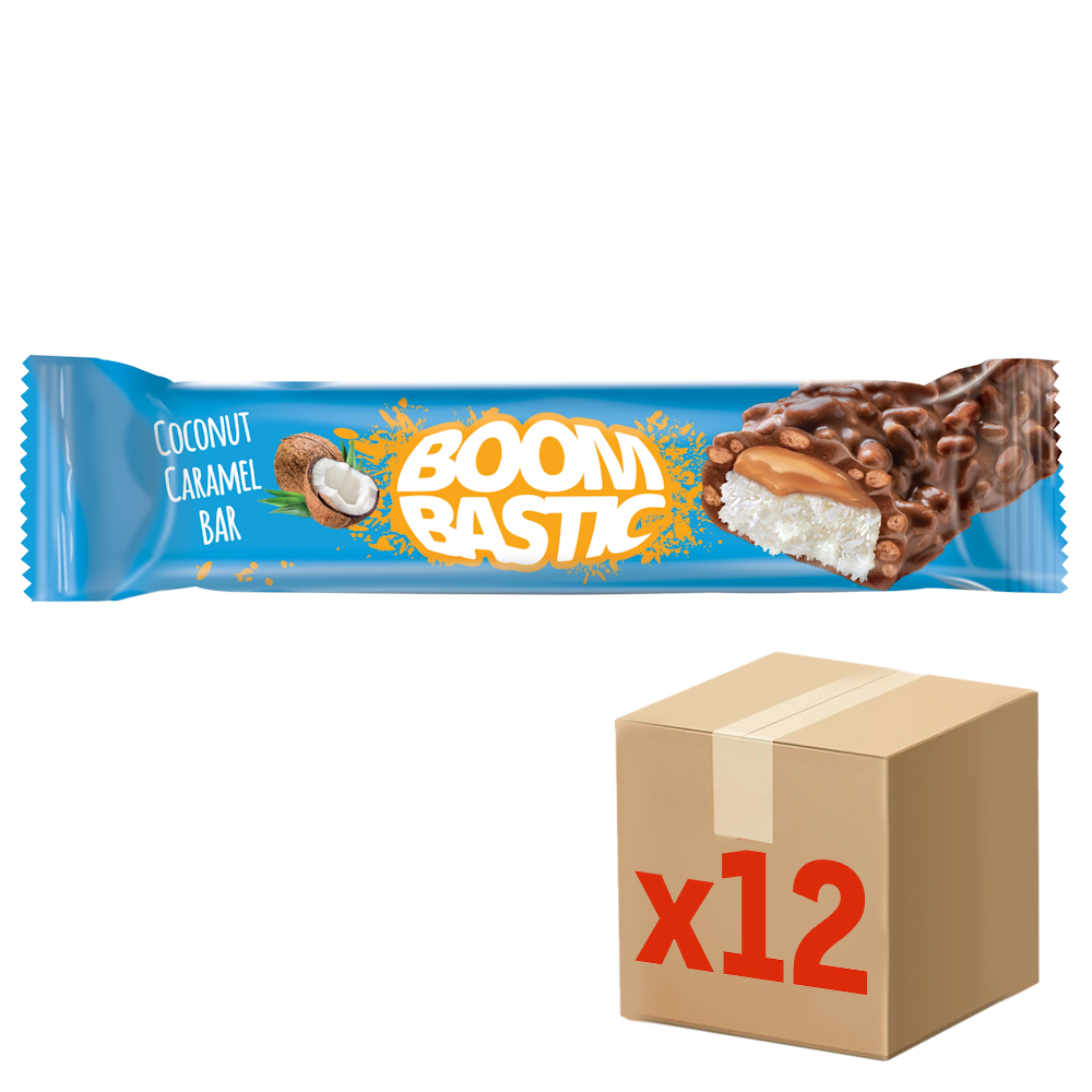 Батончик Boombastic в молочном шоколаде с кокосом, карамелью и хрустящим рисом, 35г х 12 шт