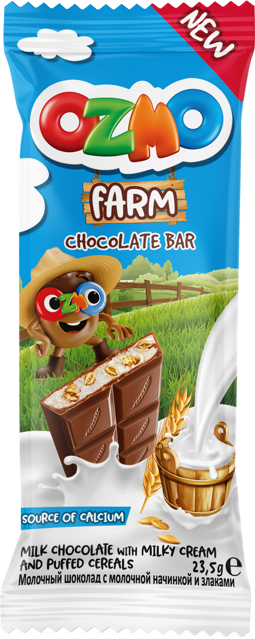 Шоколад Ozmo Farm молочный с молочной начинкой и злаками, 23г