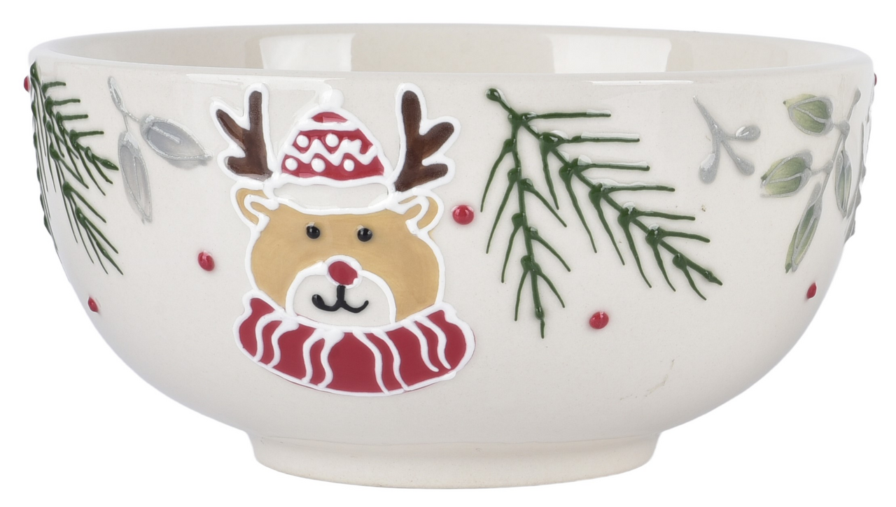 Изображение товара Салатник Santa & Deer, 15.5 см, керамический, новогодний
