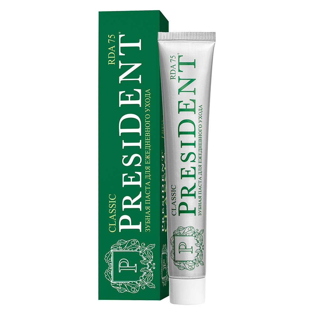 Изображение товара Зубная паста President Classic RDA 75мл для ежедневного ухода против кариеса