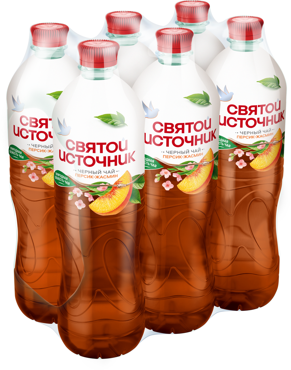 Холодный чай Святой Источник черный персик-жасмин, 1л x 6 шт