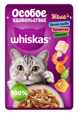 Корм влажный Whiskas для кошек белая рыба-креветка-овощи желе, 75г