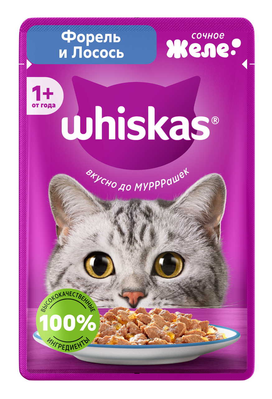 Изображение товара Корм влажный Whiskas для кошек форель-лосось желе, 75г