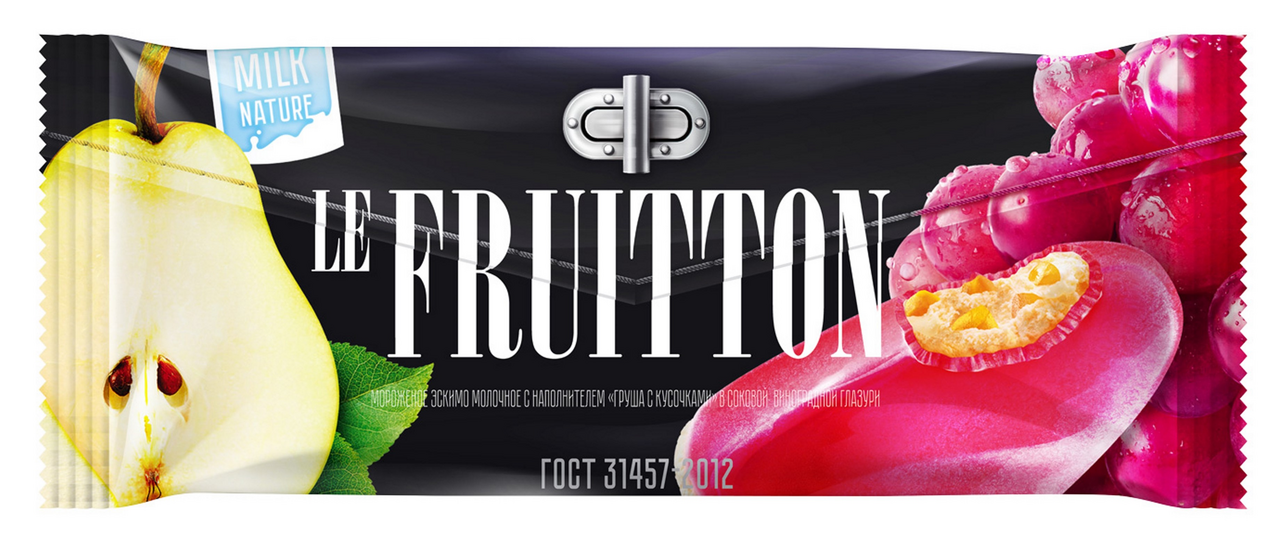 Мороженое молочное Le Fruitton Груша с кусочками в виноградной глазури эскимо ГОСТ, 60г