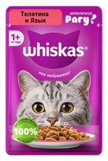 Корм влажный Whiskas для кошек телятина-язык рагу, 75г