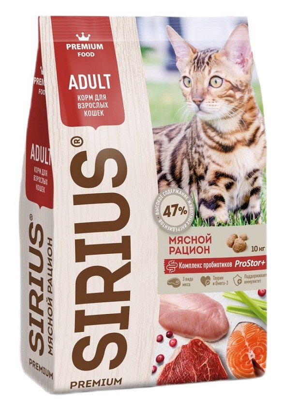 Изображение товара Корм сухой Sirius для кошек мясной рацион, 400г