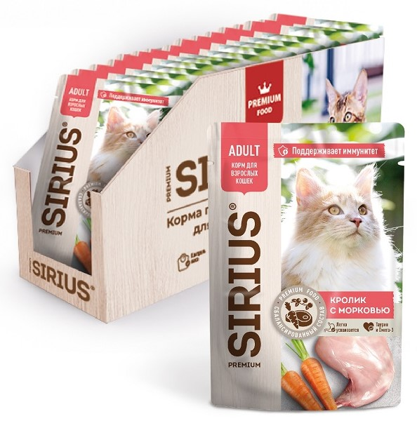 Изображение товара Корм влажный Sirius Premium Adult кролик-морковь 85г x 24 шт
