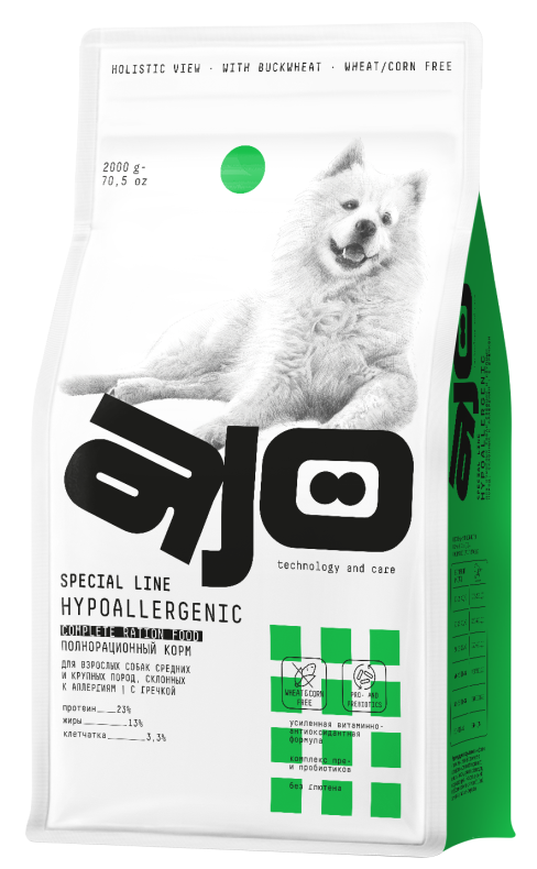 Изображение товара Сухой корм Ajo Hypoallergenic с олениной и гречкой для собак 2кг