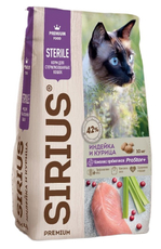 Корм сухой Sirius для стерилизованных кошек индейка-курица, 10кг