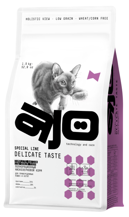 Изображение товара Сухой корм Ajo Delicate Taste для кошек и котят 1.5кг супер премиум
