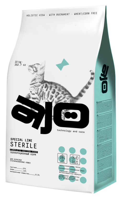 Изображение товара Сухой корм Ajo Sterile для кошек 10кг профилактика мочекаменной болезни