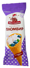 Мороженое пломбир Пестравка рожок с черничным наполнителем в вафельном рожке ГОСТ, 120г